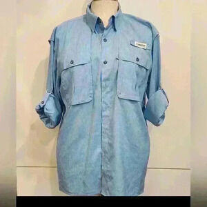 Magellan Outdoors Men’s Medium Relaxed Fit Moisture Wicking Blue Fishing Shirt